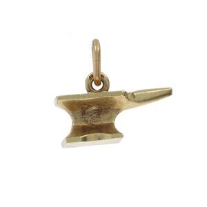 Yellow Gold Vintage Forge Anvil Charm - 14k Blacksmith Metalworking